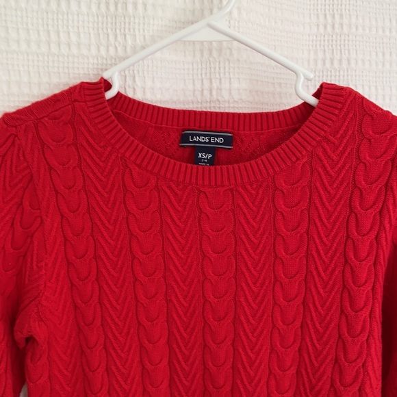 #7 Land’s End Cable knit Sweater WM SZ XS Petit Red - Picture 4 of 9